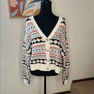 American Eagle Soft & Cozy Fairisle Button-Up Cardigan Size M